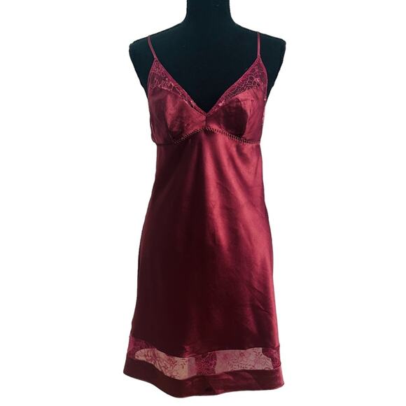 Victoria’s Secret Dress Mini Babydoll Satin Maroon Red Fairy Lace Dainty Medium